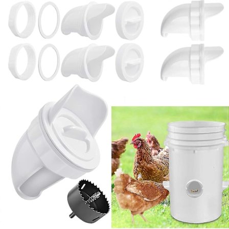 Automatisk kyllingefoderautomat i plastik, 4 porte, gør-det-selv kyllingefodersæt, kyllingedrikker, kyllingefoder