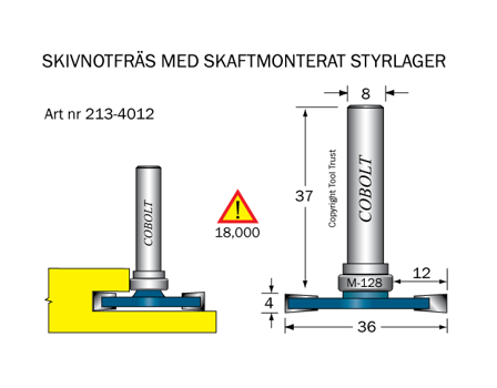Cobolt 213-4012 Skivenotfræser L=4 F=12 D=36 TL=46 S=8, Maskintilbehør & forbrugsvarer
