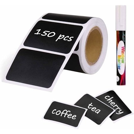 150 stk. Gjenbrukbare kjøkkenorganisator-etiketter Klistremerkesett med flytende krittmarkører, flyttbare tavleetiketter for dekorering av 