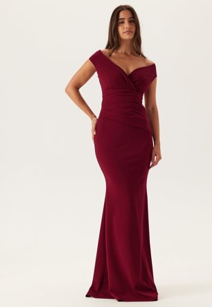 Goddiva-Bardot Pleat Maxi Dress-M (UK12)