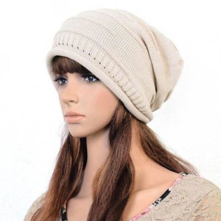 Damestrikket Slouchy Lue Vinter Skilue - lager