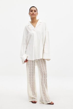 NA-KD Vida virkade byxor - Stickade byxor - Beige - XS (EU 32)