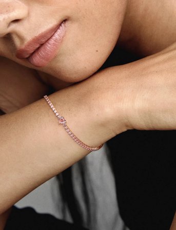 Pandora Heart 14K Rose Gold-Plated Tennis Bracelet With Orchid Pink Crystal - Pink - 18 CM