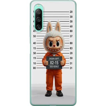 Yhteensopiva Puhelinkuori Sony Sony Xperia 10 IV Söpö piirretty pupuhahmo vankilavaatteissa ja vankinumerolla taustana mittamerkinnät