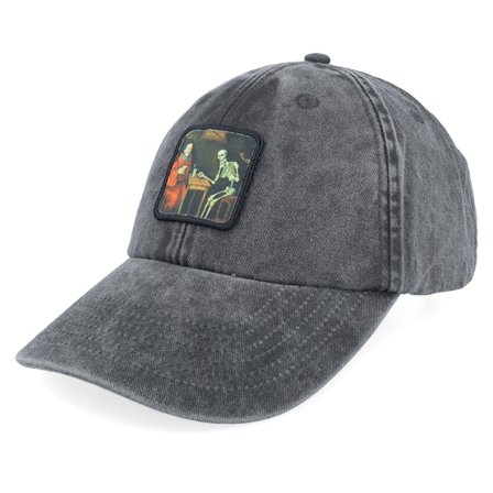 Iconic - Svart unconstructed Keps - Medieval Painting Patch Washed Black Dad Cap @ Hatstore