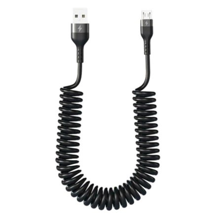 USB A Micro-USB Spiralkabel 3A Hurtigopladning 1,5m Sort