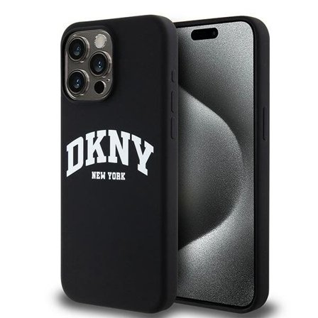 DKNY Liquid Silicone Valkoinen painettu logo MagSafe iPhone 14 Pro Max Case - Musta