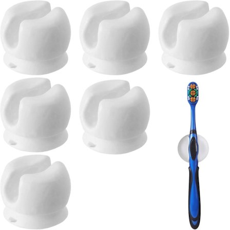 Sett med 6 tannbørsteholdere, veggmontert tannbørsteholder, gjenbrukbar tannbørsteholder uten boring for