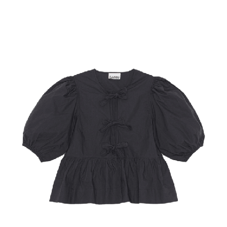 GANNI Cotton Poplin Peplum Blouse Blusar Dam Svart 34