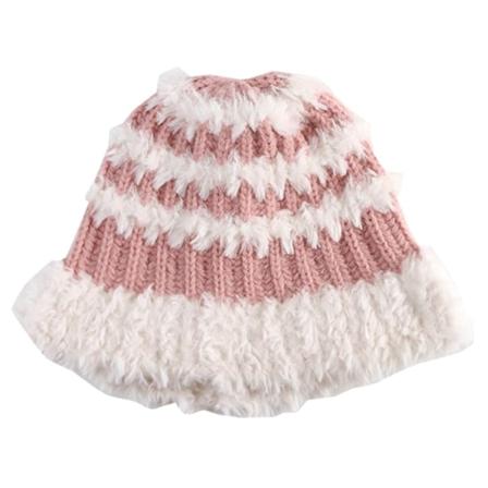 Strikket lue med mansjett for kvinner, plysj hodeskallelue, tykk, myk, elastisk, varm, fuzzy heklebøttehatter Pink