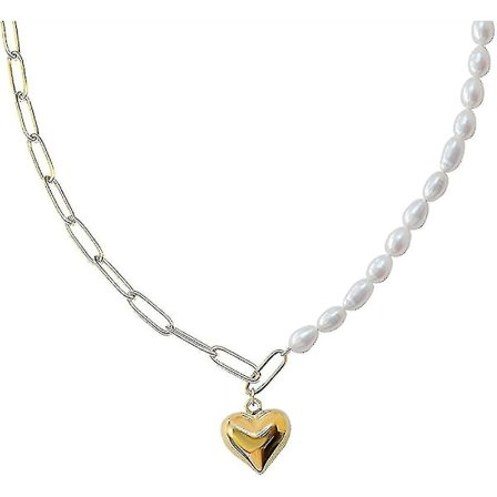 Sötvattenspärlhalsband och 18k guldpläterat titanium persikohjärta halsband gåva