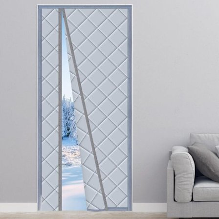 Magnetisk Termisk Isoleret Dørgardin 110x220cm, Anti Kulde, Mørklægning, Lydisolering til Altan Stue Kælder Venstre og Højre Åbning Grå
