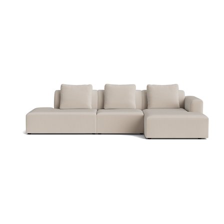 Como chaiselong sofa, højrevendt, Lisboa Beige fløjl, håndlavet, ekstra rygpuder - open end - 308x155x83cm - Sofa, chaiselong