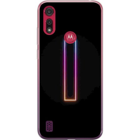 Kompatibel Mobilcover til Motorola Motorola Moto E6s (2020) Minimalistisk neonbogstav I i regnbuefarver mod mørk baggrund