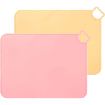 Barn Silikon Underlägg, Diskmaskin Säker Skrivbordsmatta, Småbarn Bärbar Matmatta Reseset 2-pack (Rosa