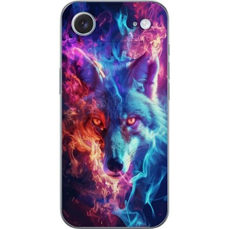 Kompatibelt Mobilskal till Apple Apple iPhone 17 Air Intensiv varg med blå och orange eld runt ansiktet, kraftfull fantasyillustration med magisk ene