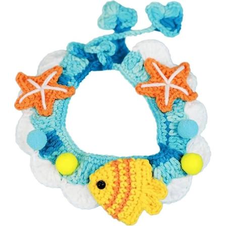 Strikket katteforkle, praktisk for utendørs, håndvevd, strikket hundekrage (hav M, 25 cm/9,8 tommer)