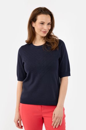 BRANDTEX - Kortærmet Strik - Navy - Strukturmønster