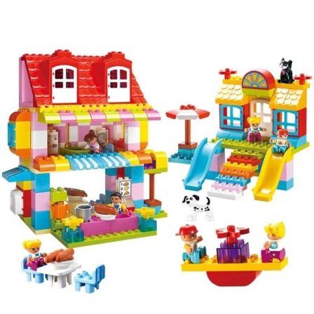 Iso koko liukumäki rakennus palikat yhteensopiva Duplos City House Linna tiili lelut