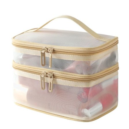 Kosmetiktaske med dobbelt lag, beige