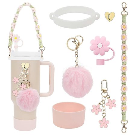 7-delt tilbehørssett for sportsfans, kompatibelt med samlere, inkluderer coasters, sugerør, lokk og fargevalg