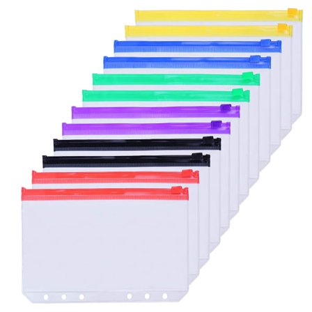 IC 12 stk. A5 A6 ringbindlommer 6 hulløs ark lynlås lommer, A5