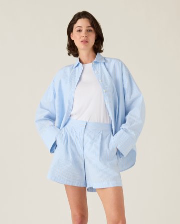 Lexington Økologisk bomull poplin shorts, blå flerfarget stripe