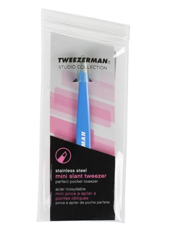 Tweezerman Studio Collection Mini slant tweezer, stainless steel, bahma blue