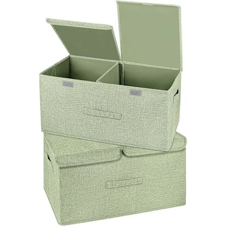 2 stk. store kasser med låg og håndtag, sammenklappelige opbevaringskasser i lærred, organiseringsbeholdere, kurve, terning (grøn)