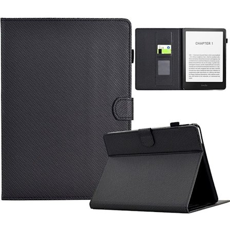 Amazon Kindle Paperwhite (2024) Kotelo Hiilikuitu Tekstuuri Vegaaninen nahka kansi Stand View - Musta