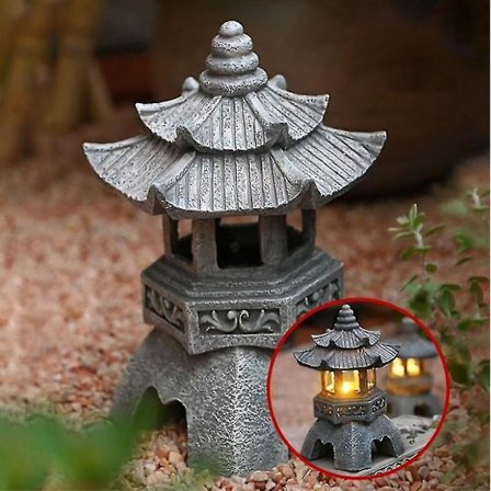 Solcelledrevet Pagoda Lykt Statuer Pagoda Lys Hage Ornamenter Japansk Stil Plen Dekorativ Fristående Belyst Vintage Pagoda