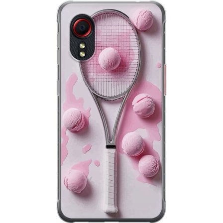 Kompatibelt Mobilskal till Samsung Samsung Galaxy Xcover 5 Rosa glasskulor och tennisrack i en kreativ stillbild med lekfull popkänsla och modern des