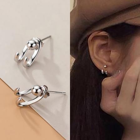 925 Sterling Silver Double Hook Beads Stud örhängen för kvinnor