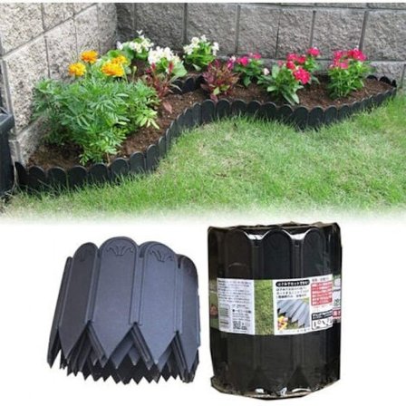 2 meter trädgårdskant, gräskant, dekorativt trädgårdsstaket, landskapsarkitektur, belagd trädgårdskant svart 15 cm 2 m