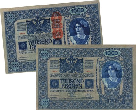 Østrig - 1000 kroner i plastkuvert med certifikat