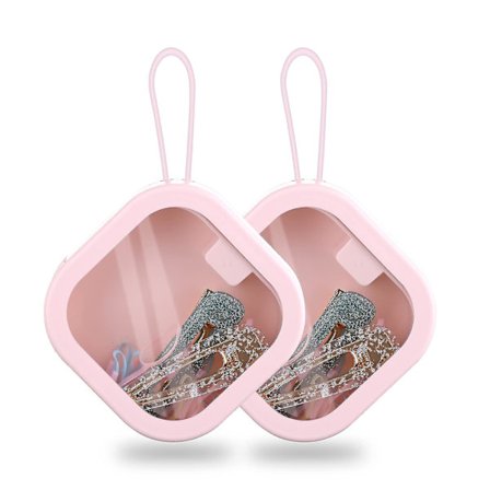 2 st Mini Clear Bärbar Spänne Förvaringslåda Fyrkantig Rosa