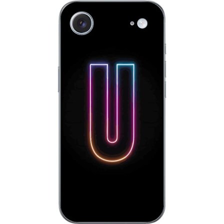 Yhteensopiva Puhelinkuori Apple Apple iPhone 17 Air Minimaalinen neonkirjain U kirkkaalla valaistustehosteella mustaa taustaa vasten