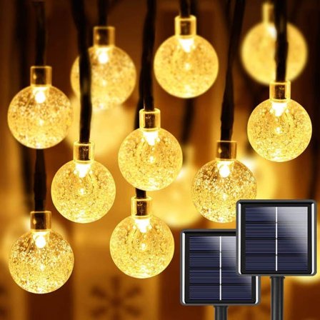 IC 2-pakkia 100 LED 32FT Crystal Globe Solar String Lights Ulkotiloihin, Vedenkestävä Solar Lights Ulkotilojen Koristeluun 8 Valotilalla (Lämmin 
