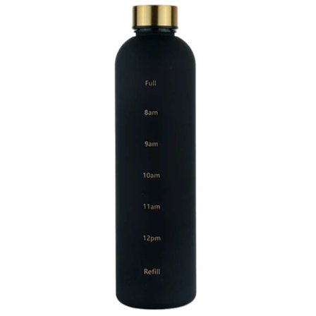 Minimalistisk Motiverende Vannflaske med Tidsmarkering 1000ml Svart svart