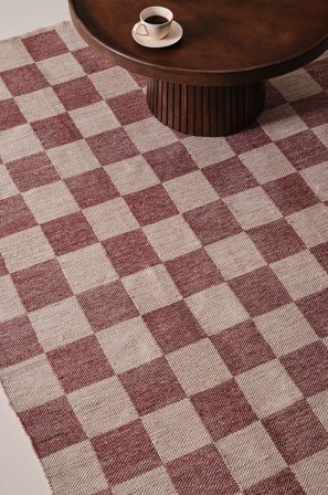 Jotex - Vanlig Vevd Teppe Polyester/Polyester Beige/rød BENTO - Kjøp Glattvevde tepper hos Jotex