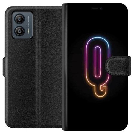Kompatibelt Lommeboketui til Motorola Motorola Moto G53 Minimalistisk neonbokstav Q i skinnende farger mot mørk bakgrunn