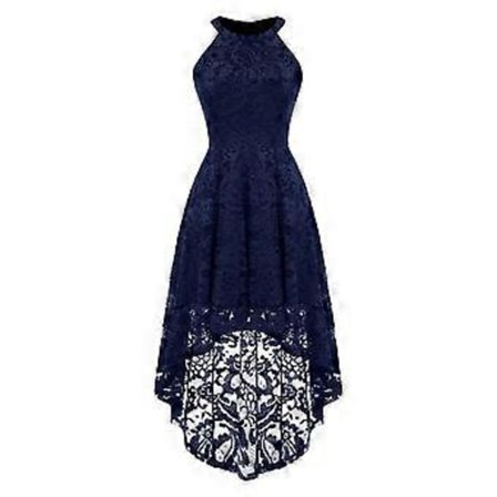 Dame Kjole Aften Bryllup Blonde Ærmeløs Midi Kjole Cocktail Aftenfest Kjole (M Marineblå)