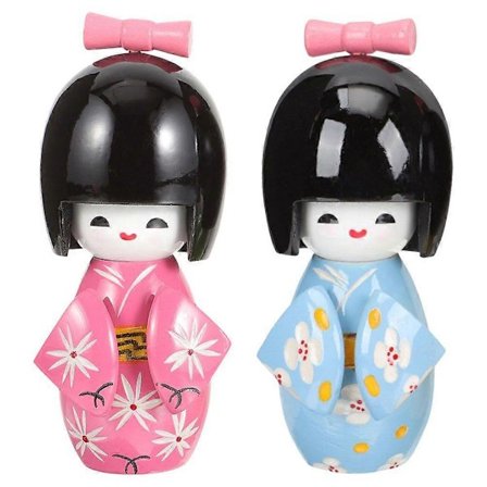 2 stk. Japansk Dukke Kimono Dukke Skab Træ Japansk Figur Japansk Restaurant Borddekoration