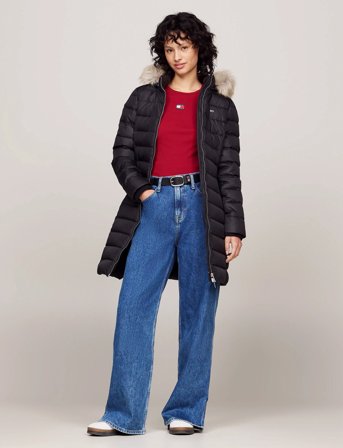 Tommy Jeans Tjw Essential Hooded Down Coat - Black - L