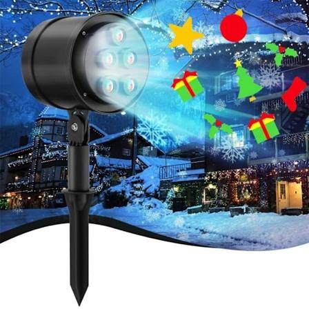 COSTWAY Jul LED-projektor 15m Projeksjonsavstand 5 LED-lys 8 Mønstre Vanntett IP44 Dekor Fest/Halloween 65° Svingbar