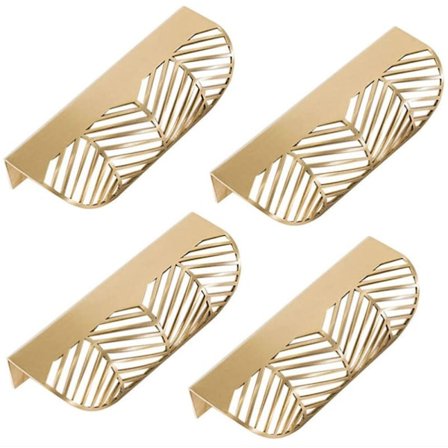 4 stk - 117mm Bladformet skuffehåndtak i messing til møbler