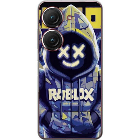 Kompatibelt Mobildeksel til Asus Asus Zenfone 9 Blågul Roblox hettegenserfigur med minimalistisk neonstil og masket ansikt, moderne spillillustrasjon