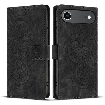 iPhone 17 Air Skal läderfodral med mandala präglad retro frostad design
