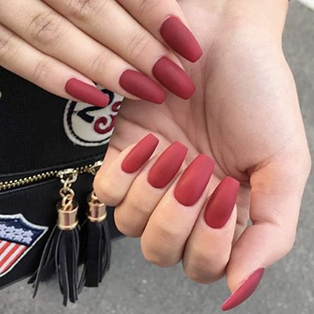 Matte Fake Nails Medium Pure Color Ballerina Full Cover Art False Nail Tips Press on Nails 48Pcs for Women and Girls (röd)