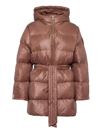 Mid Length Beltet Coat Fôret Jakke Rosa Svea